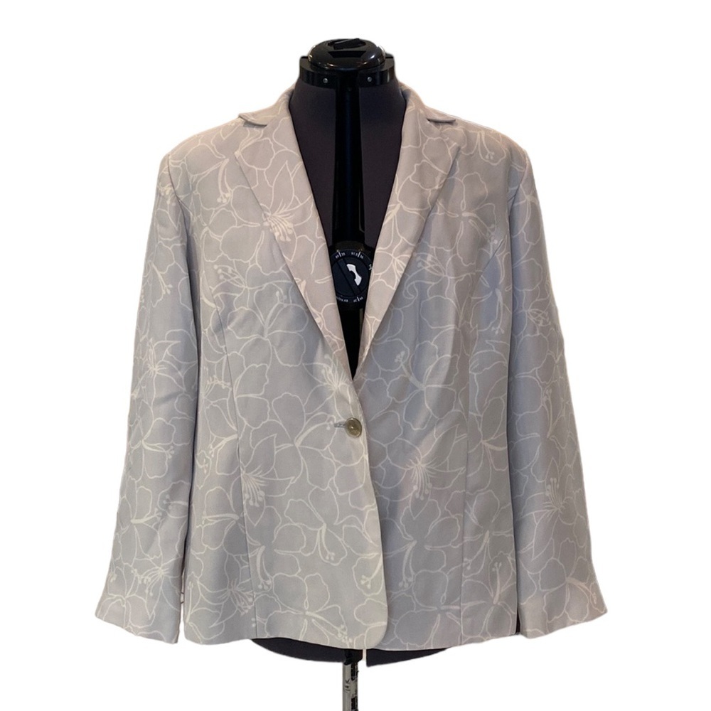 Due Per Due Womens Textured Woven Silk Open Front Jacket Blazer Beige Size 14W